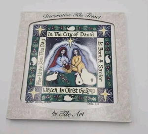 Carla Grace Trivet Ceramic Cork 1997 FOLK  Tile ART Christmas Nativity LUKE 2:11 - Picture 1 of 7