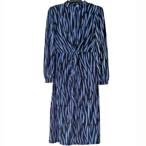 V BY VERY UK 18 Ladies Blue & Black Print Long Maxi Dress Long Sleeve - Picture 1 of 7
