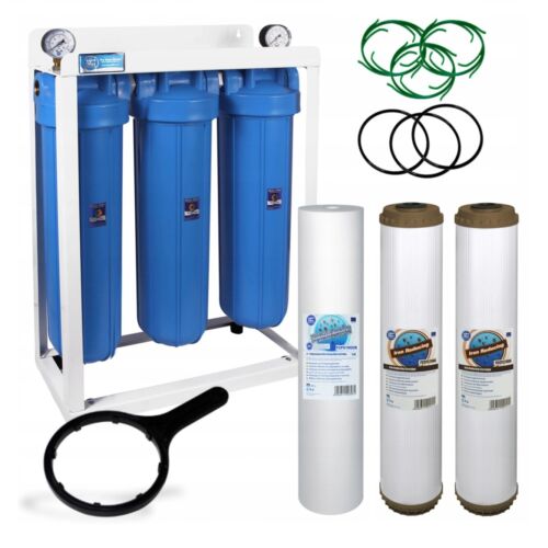 3 Stage Whole House Water Purifier and Iron reducing Filter Kit 1" BSP 20"BB