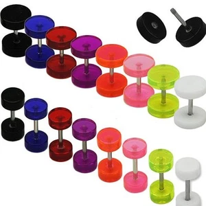 2 Stk. Fakeplugs Plug Fake Ohrstecker Ohrringe neon rot schwarz weiß lila orange - Bild 1 von 9