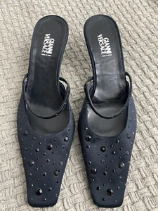 Vintage Gianni Versace Vero Cuoio Womens Black Satin Embellished Heel 38 1/2 - Picture 1 of 8