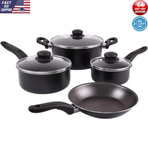 7 Piece Non-Stick Cookware Set Dishwasher Safe Aluminum Cooking Essentials New - Picture 1 of 6