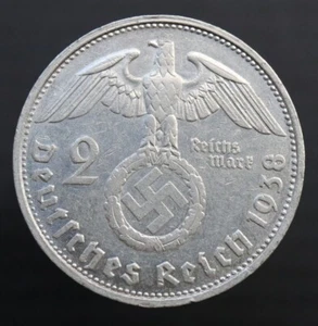 2 Reichsmark 1938 G - Alemania Tercer Reich moneda de plata con esvástica - #R853 - Imagen 1 de 5