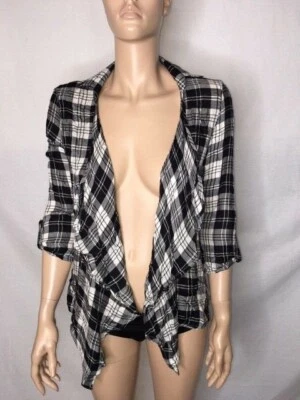 Cardigã Júnior Novo com etiquetas American Rag preto xadrez aberto tamanho XXS - Imagem 1 de 4