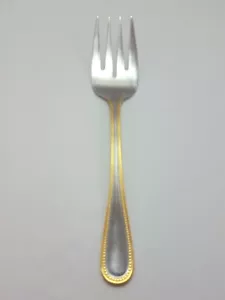 International Silver Royal Bead Gold Meat Serving Fork Stainless Gold Accent - Picture 1 of 6