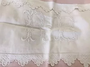 France (1) Standard Sham French Embroidery 100% Linen Handmade Rare Unique - Picture 1 of 11