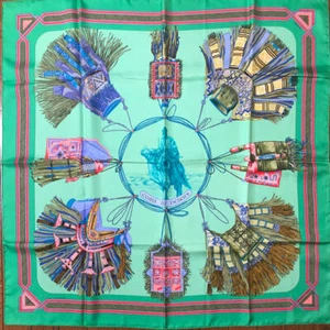 Hermes Scarf Cuirs du Desert 90 cm Silk green Carre leather accessory 35" - Picture 1 of 3