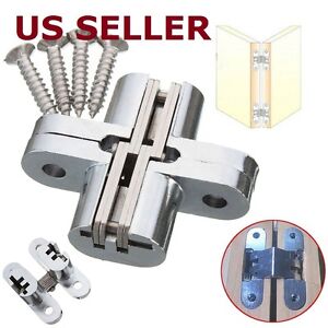 2PCS Hidden Hinge Stainless Steel Invisible Hinges Concealed Wooden Silver