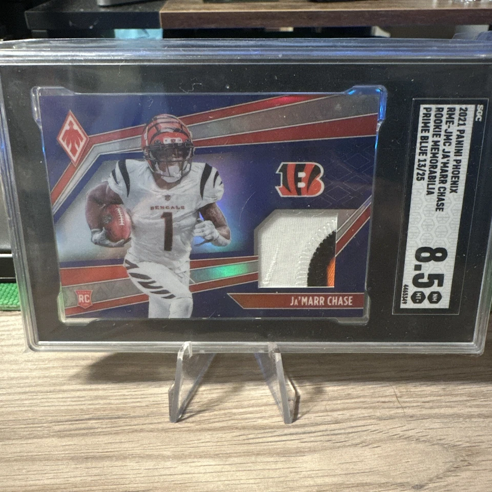 13/25 Ja’marr Chase Prime Blue 2021 Panini Phoenix Rookie Memorabilia POP 1 - Image 1 of 4