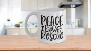 Peace Love Rescue Dog and Cat Lovers Coffee Mug - Picture 1 of 3