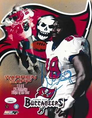 WARREN SAPP TAMPA BAY BUCCANEERS SIGNED 99 DPOY VINTAGE 8 X 10 PHOTO JSA COA - Image 1 of 2