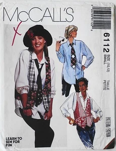 McCalls 6112 Misses Shirts Vest Neck Tie Sewing Pattern Sz 10-12 - Picture 1 of 1