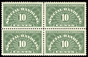 US QE1b 10c Special Handling 1955 dry printing VF-XF NH block of 4 - Picture 1 of 2