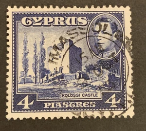 1938 George VI 4pi Blue FU Cyprus Commonwealth Stamp - Picture 1 of 2