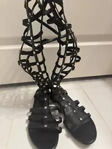 Stuart Weitzman Women's Sandal Size 9 Tall Gladiator Black Nappa Leather Shoe - Picture 1 of 9