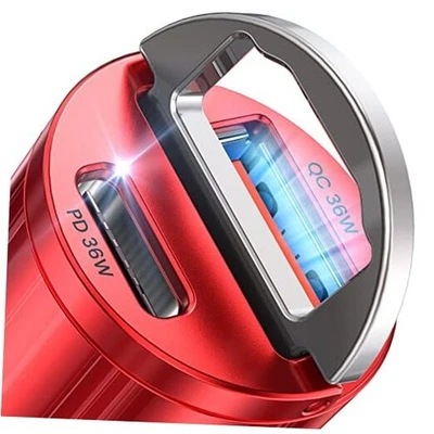 Adaptador Cargador Coche USB C, PD36W y QC36W Carga Rápida, Mini y Todo Metal, Rojo Foto 1 de 4