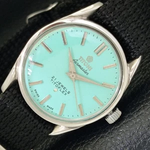 TITONI AIRMASTER TITOFLEX SWISS MENS TURQUOISE BLUE DIAL WATCH a432177-a - Picture 1 of 9