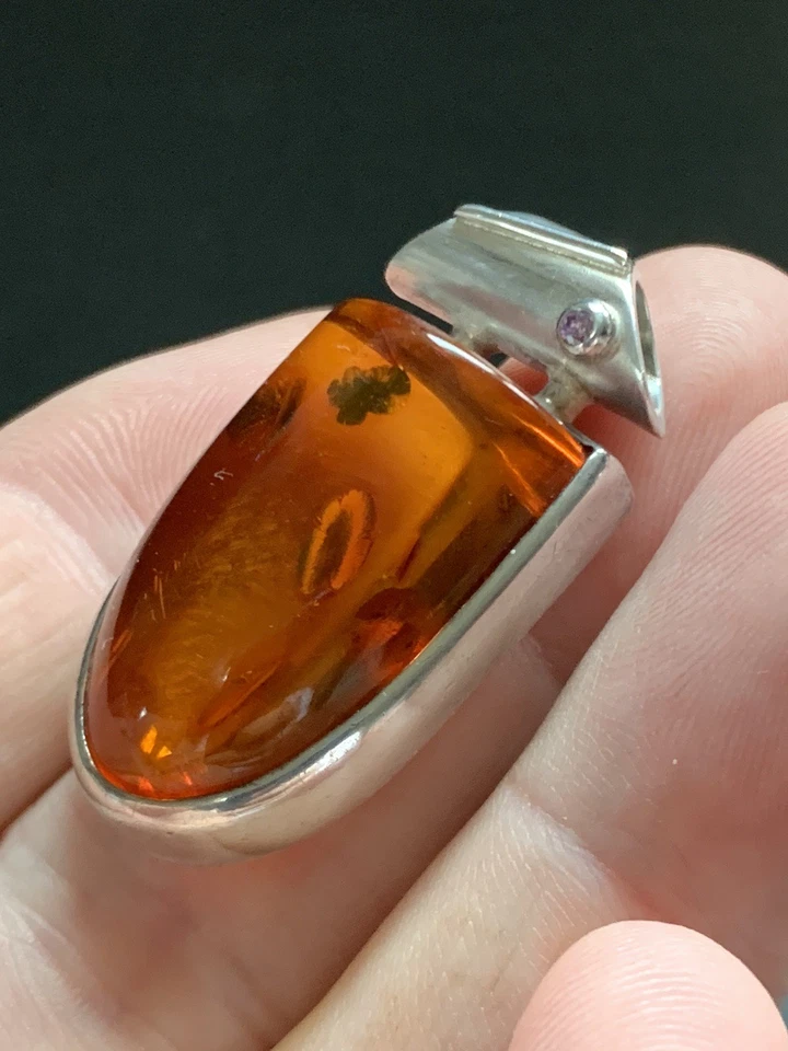 Vintage Sterling Silver 925 Bezel Set Baltic Honey Amber Pendant - Image 1 of 4