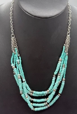 Collar De Colección Rubí Rd Azul Turquesa Cuentas Multi Hilos Capas Tono Plata Foto 1 de 4