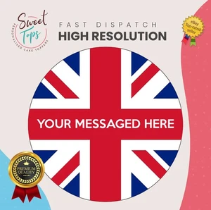 Union Jack Flag Personalised Round Edible Birthday Cake Topper Cake Decoration - Picture 1 of 6