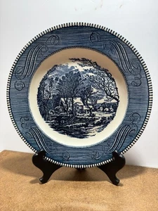 Vintage Currier & Ives 10" Blue Decorative Plate by Royal China w/ Cabin & Horse - Picture 1 of 3