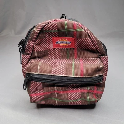Dickies мини рюкзак сумка маленький коричневый розовый клетку молнии мешок карман карабин - Изображение 1 из 4