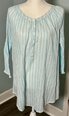 Camisa Lane Bryant 18/20 Mujer Azul Blanco Gasa Semi Transparente Algodón Abotonable Top Foto 1 de 4