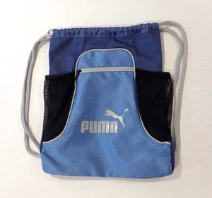PUMA Drawstring Carry All Bag Size 14" x 18" Wear on BACK or Shoulder Blue/Gray - Picture 1 of 4