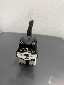 Black & White Cat Hand Painted Wooden Kitty Lover Wood Figure 10” - Picture 1 of 3