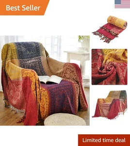 Elegante funda de sofá boho: manta grande de chenilla 86''x102'' - diseño tribal - Imagen 1 de 7