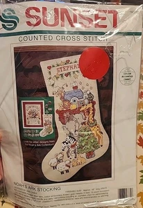 Sunset Noah's Ark Christmas Stocking Counted Cross Stitch Kit 1992  - Picture 1 of 3