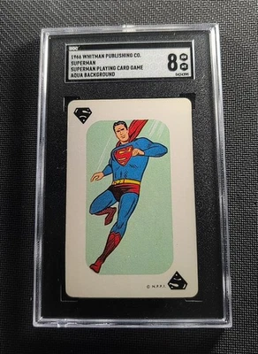 Superman 1966 N.P.P.I. Whitman Superman Playing Card Game Aqua Background SGC 8 - Image 1 of 2