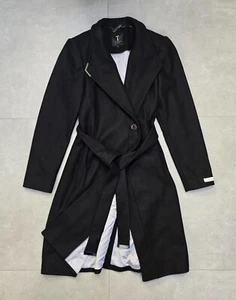 Ted Baker Ellgenc langer schwarzer Mantel Kaschmir Wolle Wickelgürtel TB 3 UK 12 - Bild 1 von 9