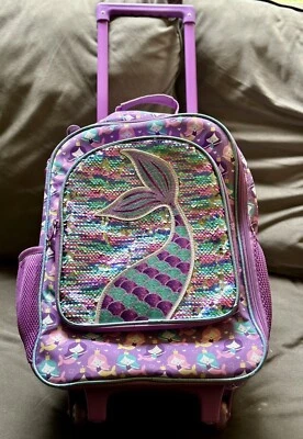 Maleta suave rodante con lentejuelas cola de sirena púrpura para niñas paquete de equipaje de viaje viaje Foto 1 de 4