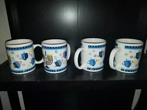 Set 4 Menora Dreidel Chanukka Hannakka Kaffeetassen Susan Fischer Lite Judaica - Bild 1 von 12