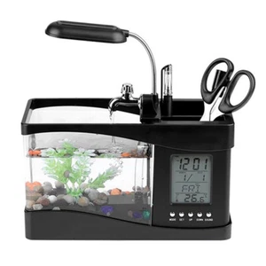 Desktop Aquarium Fish Tank LED Light USB Mini Fishing Tank Clock Office Home - Picture 1 of 9