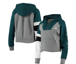 Felpa con cappuccio Philadelphia Eagles New Era donna color block crop raglan - verde/grigio - Foto 1 di 3