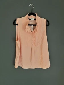 New J Crew Top Size 14 Ruffle Trim Crepe Tank Top Peach Blush Pink Blouse Shirt - Picture 1 of 4