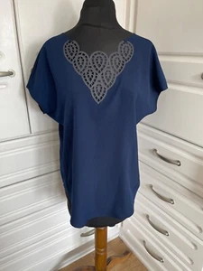 Poem Top UK Size 10 Navy Blue Oliver Bonas Loose Fit Blouse - Picture 1 of 9