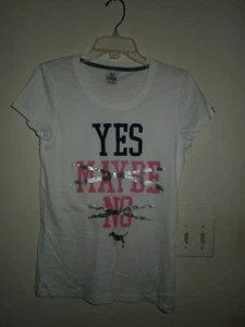 NWOT Victoria's Secret PINK White Valentine YES MAYBE NO Graphic T-Shirt Large - Picture 1 of 3