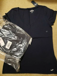 NWT Hollister Logo Slim Fit Tee V Neck Large Navy - Foto 1 di 1