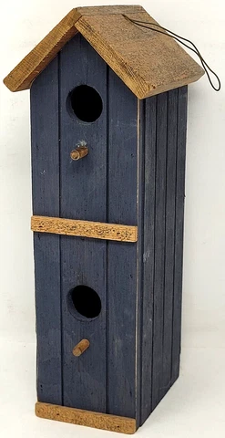 Vintage Rustic Wooden Birdhouse Knock On Wood Norwell MA Double Decker 2 Perch Cover