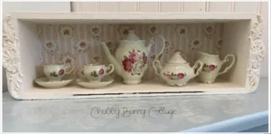 Shabby romantic cottage core Rose tea set in sewing machine drawer shelf - Picture 1 of 4