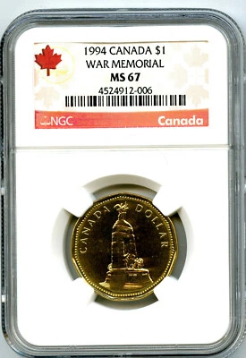 1994 CANADA $1 WAR MEMORIAL NGC MS67 DOLLAR LOON LOONIE TOP POP RARE - Image 1 of 2