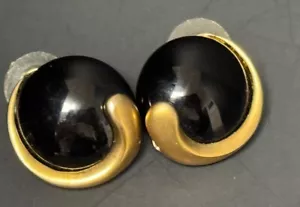 Vintage Black and Gold Circle Swirl Earrings For Pierced Ears Quality EUC - Picture 1 of 3
