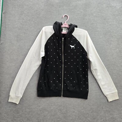 Sudadera con Capucha ROSA Mujer M Negra Lunares Estrás Bling Perro Silueta Foto 1 de 4