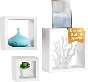 SET 3 MENSOLE MODULI DA PARETE IN LEGNO BIANCO QUADRATE DI FACILE INSTALLAZIONE - Imagen 1 de 6
