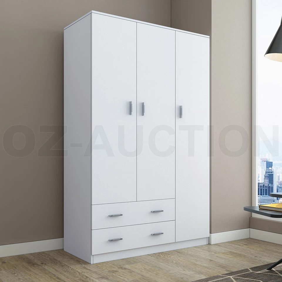 180cm Wardrobe Cabinet Bedroom Clothes Storage Organiser Cupboard 3 Doors White - image 1 of 4
