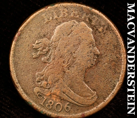 Good Detail !! 1806 Draped Bust Half Cent [No Stems, Small Date] Cover