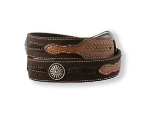 A1038802 Ariat Men's Round Concho Brown Belt NEW Sun Burst Medallion Belt Sz 46 - Picture 1 of 5